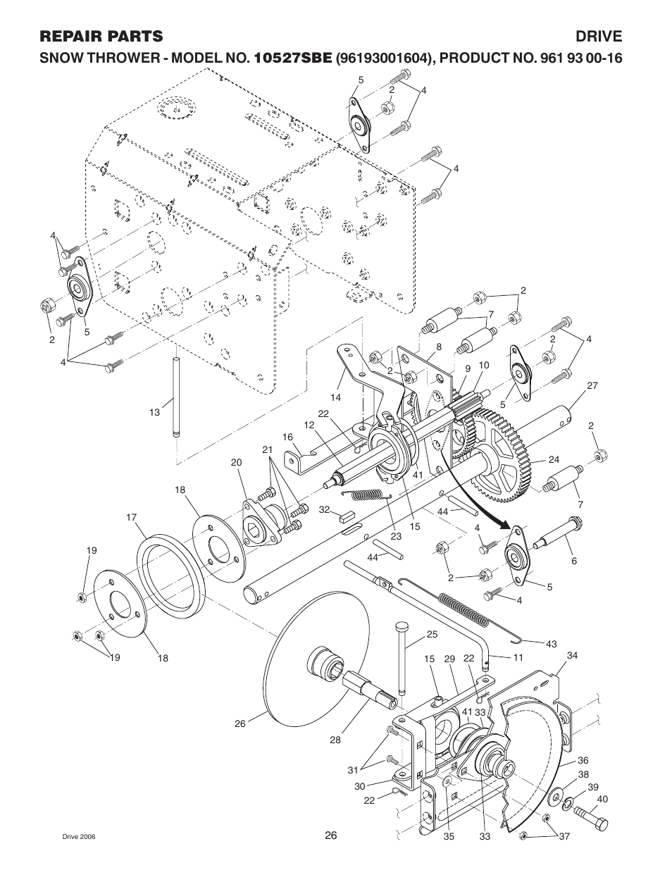 Drive, Repair parts drive | Husqvarna 10527SBE User Manual | Page 26 / 32