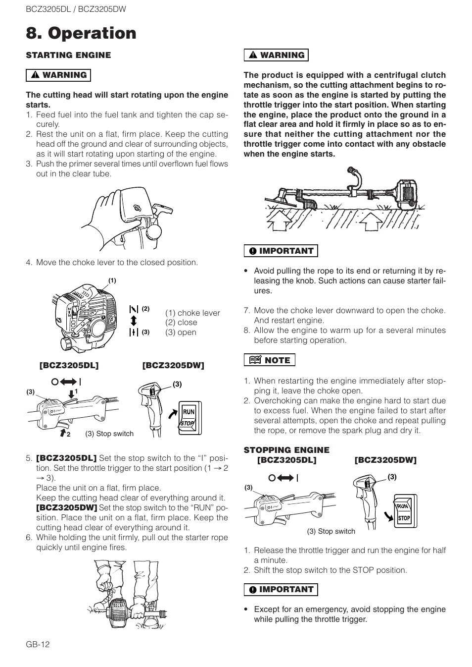 Operation | Husqvarna BCZ3205DL User Manual | Page 12 / 18