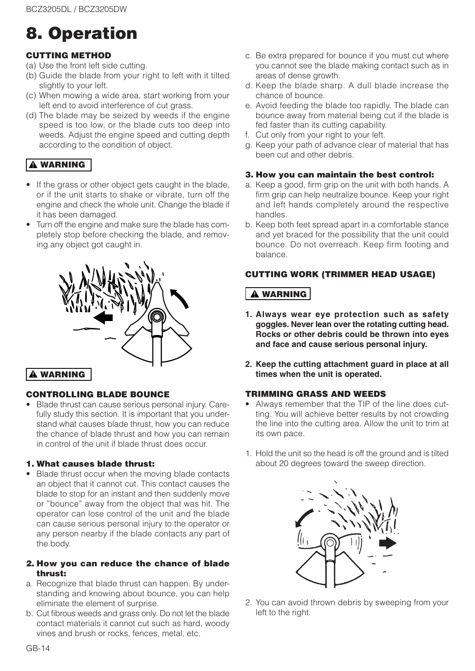 Operation | Husqvarna BCZ3205DL User Manual | Page 14 / 18
