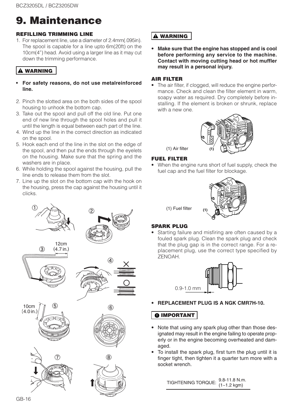 Maintenance | Husqvarna BCZ3205DL User Manual | Page 16 / 18