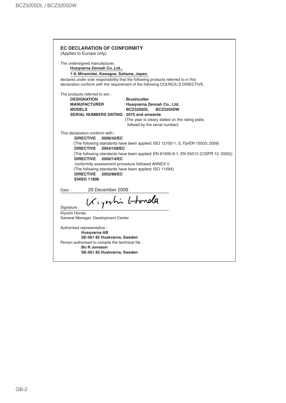 Husqvarna BCZ3205DL User Manual | Page 2 / 18