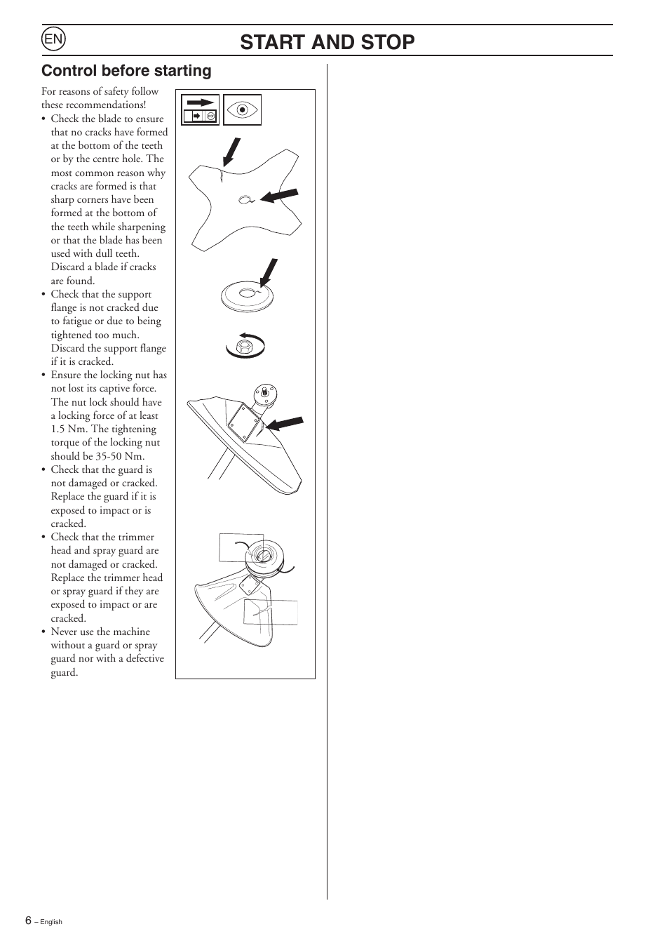 Start and stop, Control before starting | Husqvarna 223L User Manual | Page 6 / 20