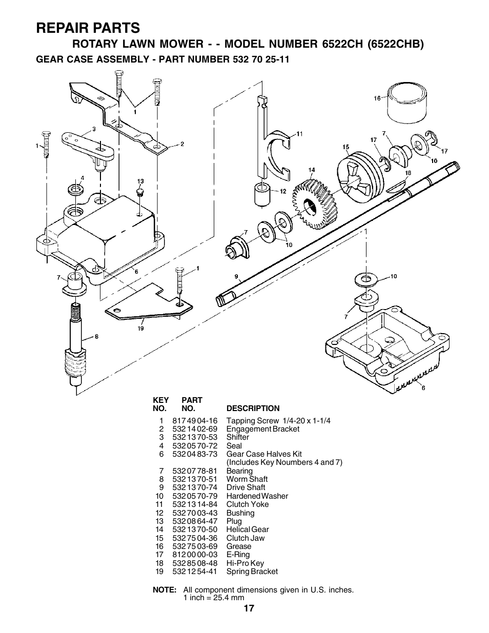 Repair parts, Gear case | Husqvarna 6522CH User Manual | Page 17 / 20