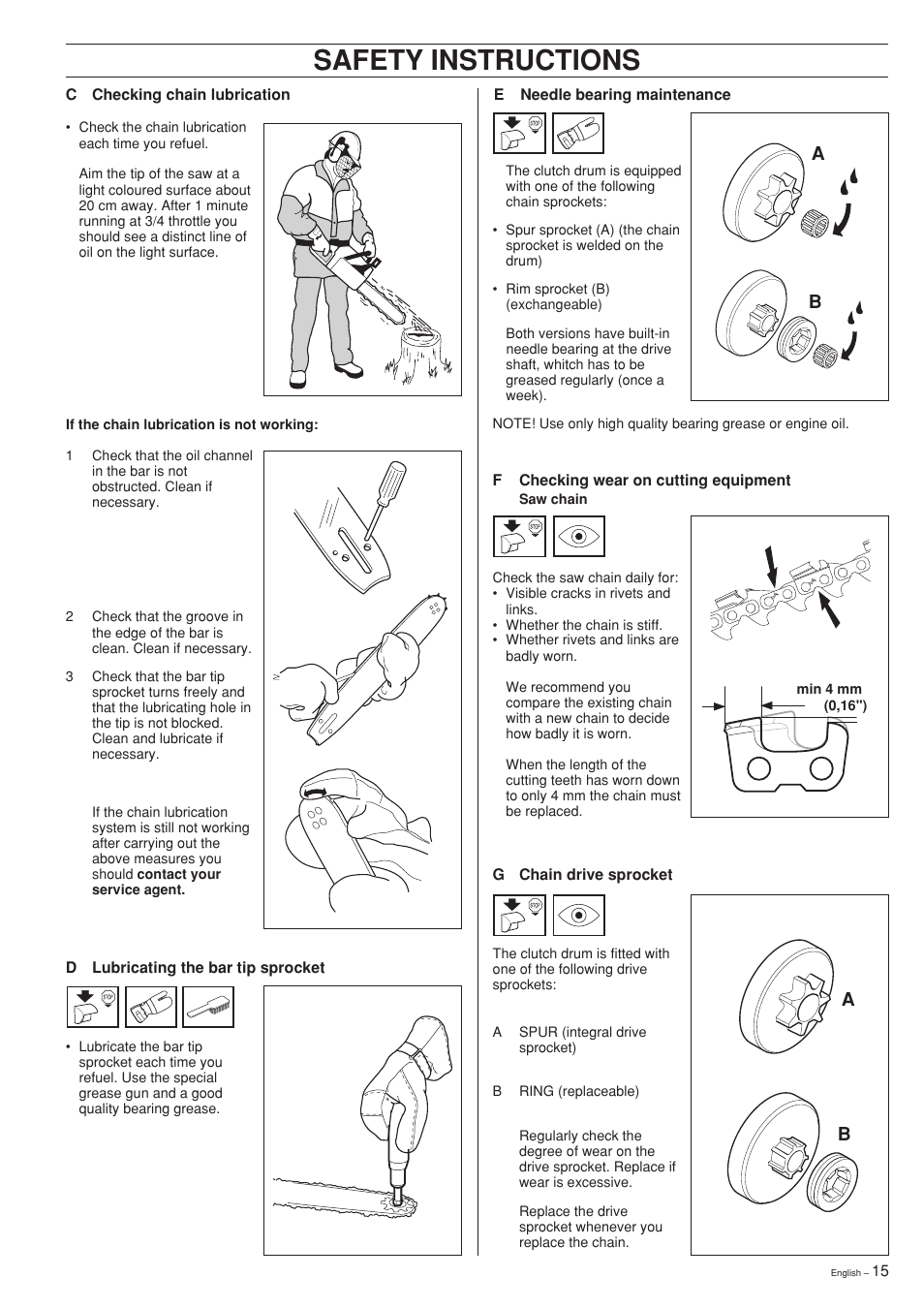 Safety instructions | Husqvarna 357XP User Manual | Page 15 / 36