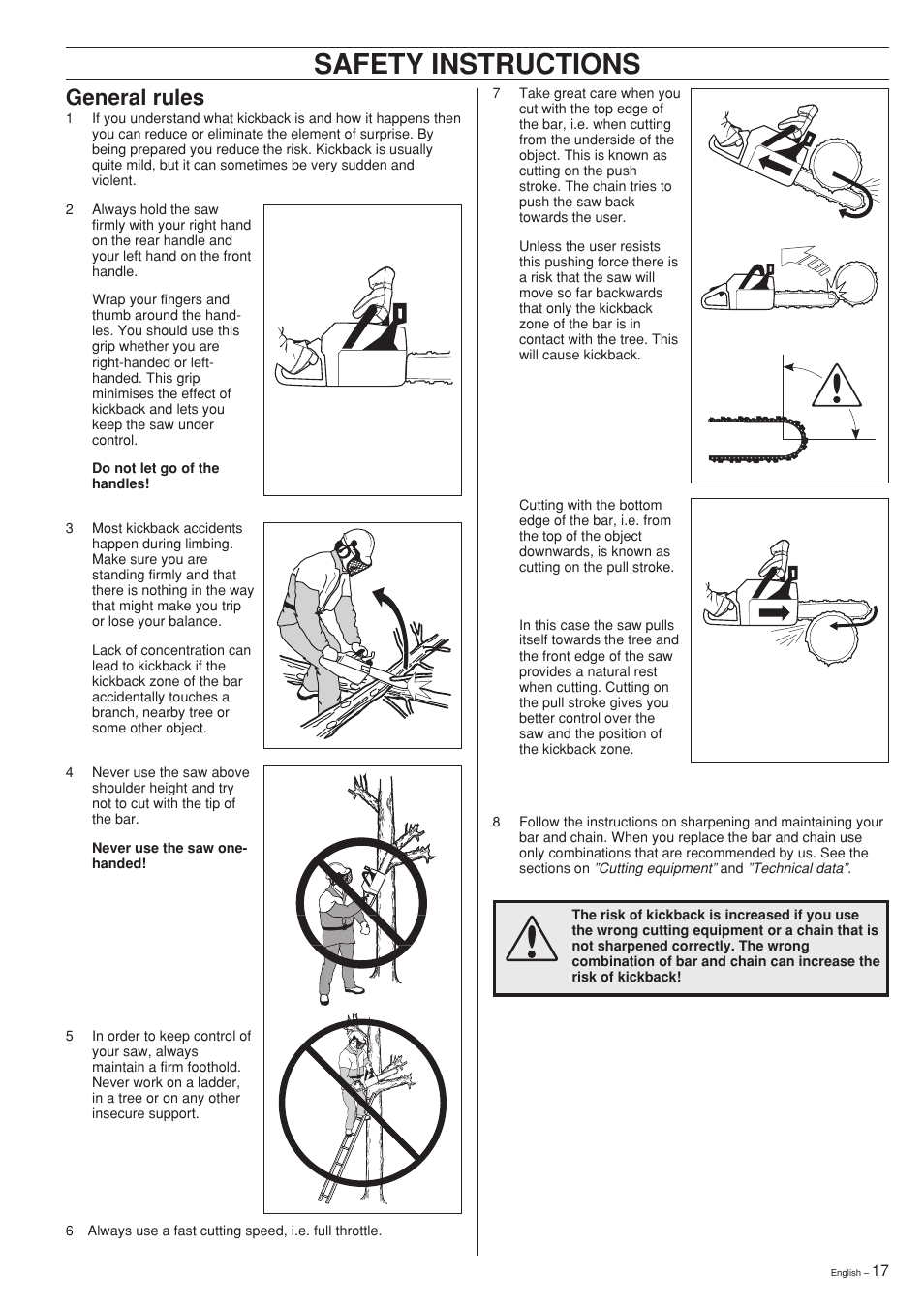 Safety instructions, General rules | Husqvarna 357XP User Manual | Page 17 / 36