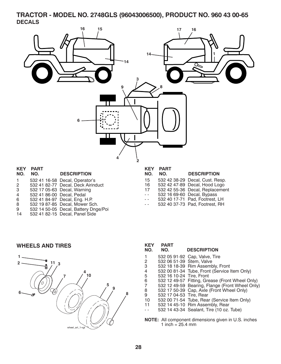 Repair parts, Decals / wheels & tires | Husqvarna 2748 GLS User Manual | Page 28 / 49