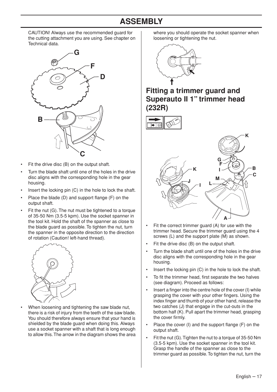 Assembly, Fd b c g | Husqvarna 235R User Manual | Page 17 / 52