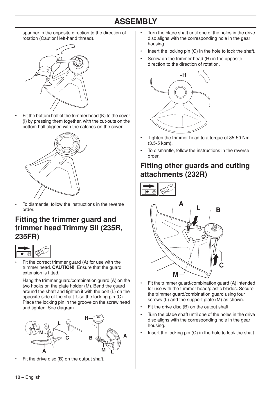 Assembly, Ba l m c | Husqvarna 235R User Manual | Page 18 / 52
