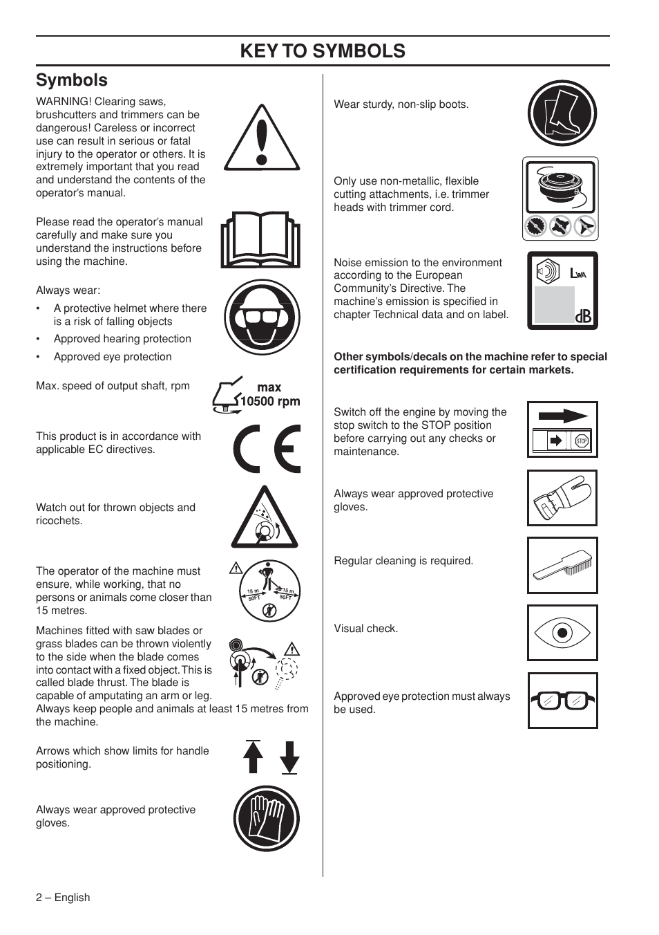 Symbols, Key t o symbols | Husqvarna 235R User Manual | Page 2 / 52