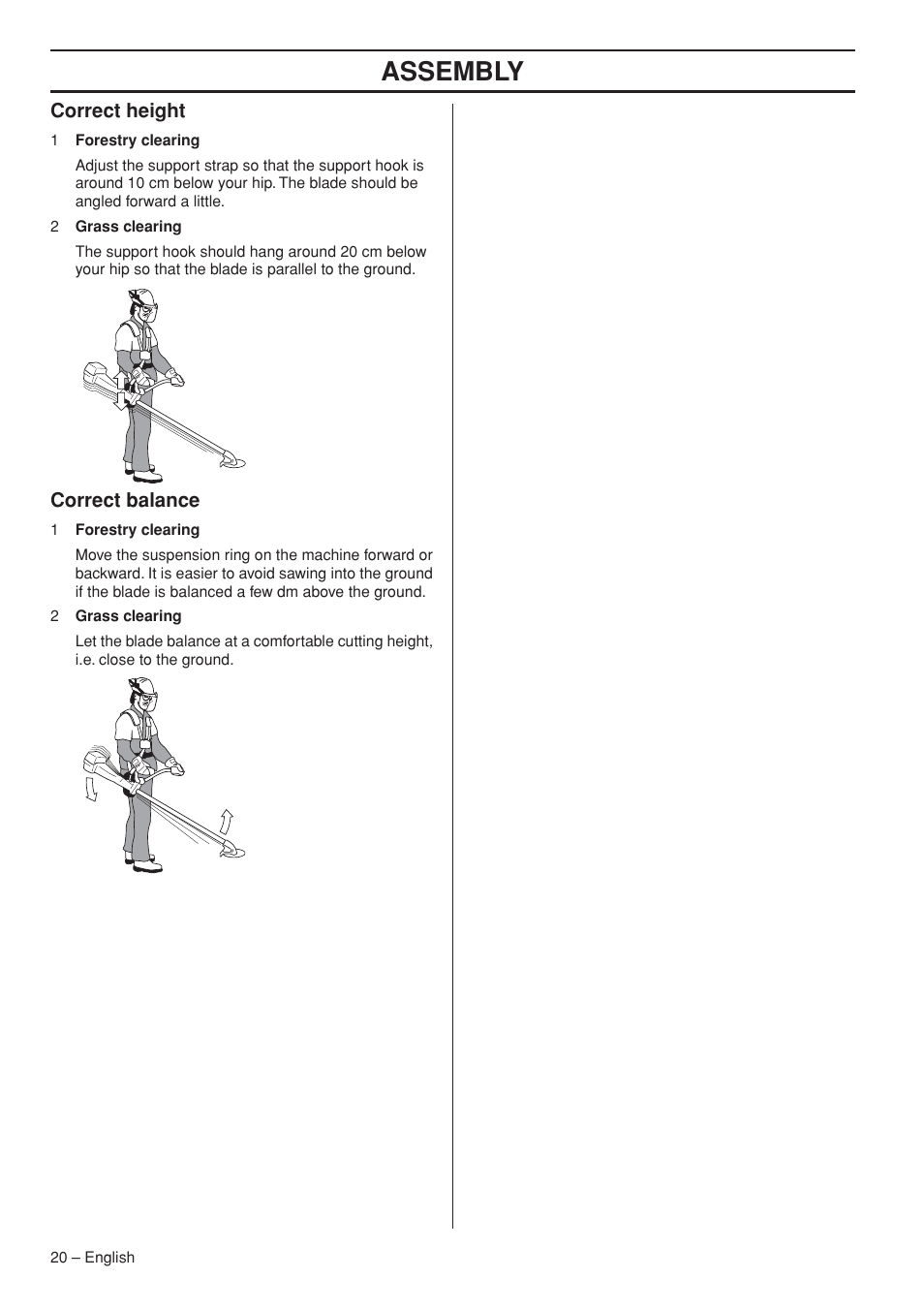 Correct height, Correct balance, Assembly | Husqvarna 235R User Manual | Page 20 / 52