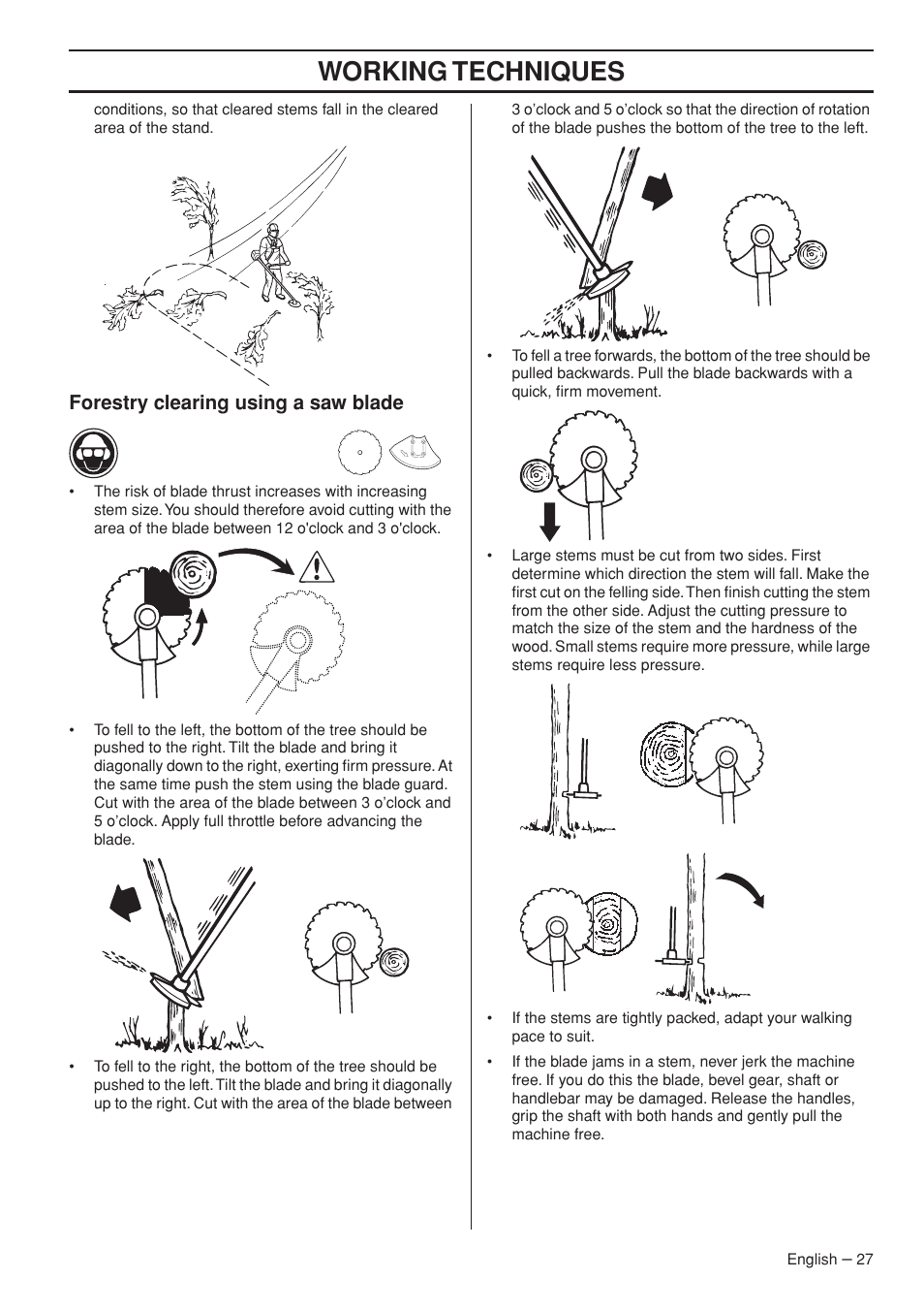 Forestry clearing using a saw blade, Working techniques | Husqvarna 235R User Manual | Page 27 / 52