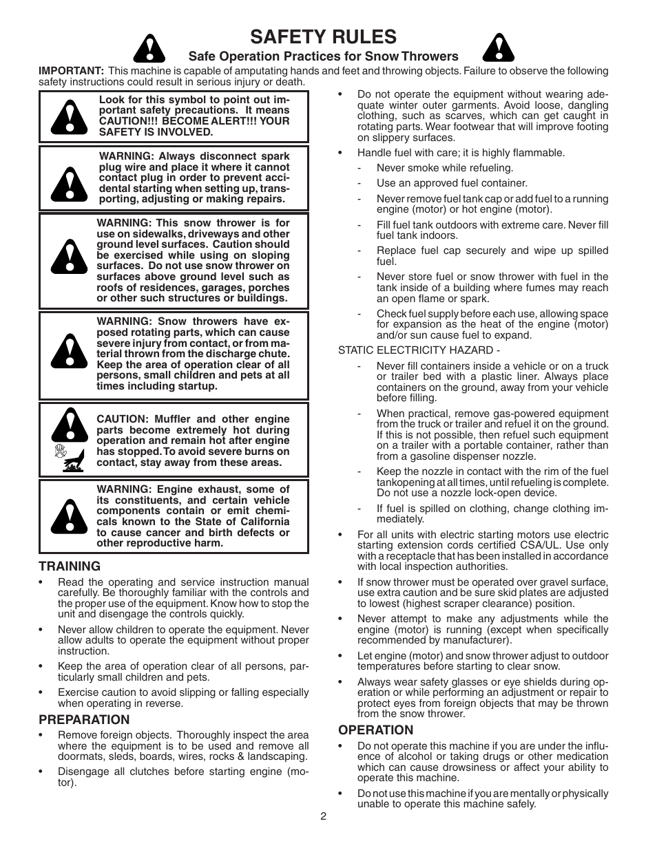Safety rules | Husqvarna 8527 STE User Manual | Page 2 / 32