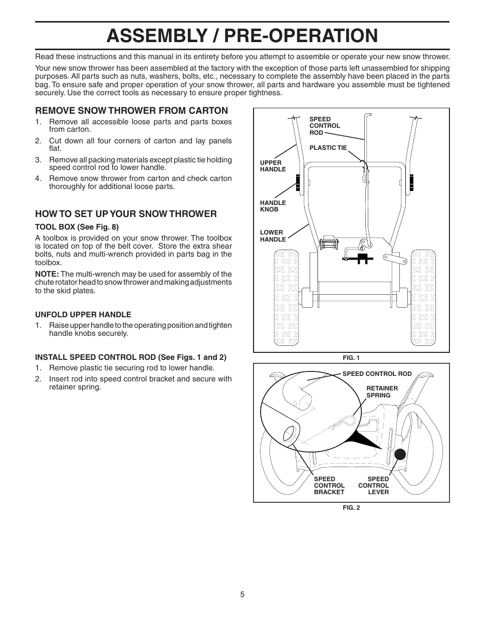 Assembly/ pre-op, Assembly / pre-operation | Husqvarna 8527 STE User Manual | Page 5 / 32