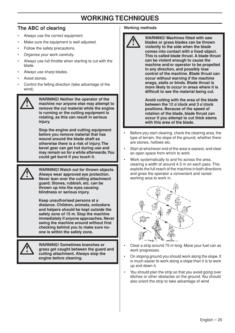 The abc of clearing, Working techniques | Husqvarna 1151187-95 User Manual | Page 25 / 52