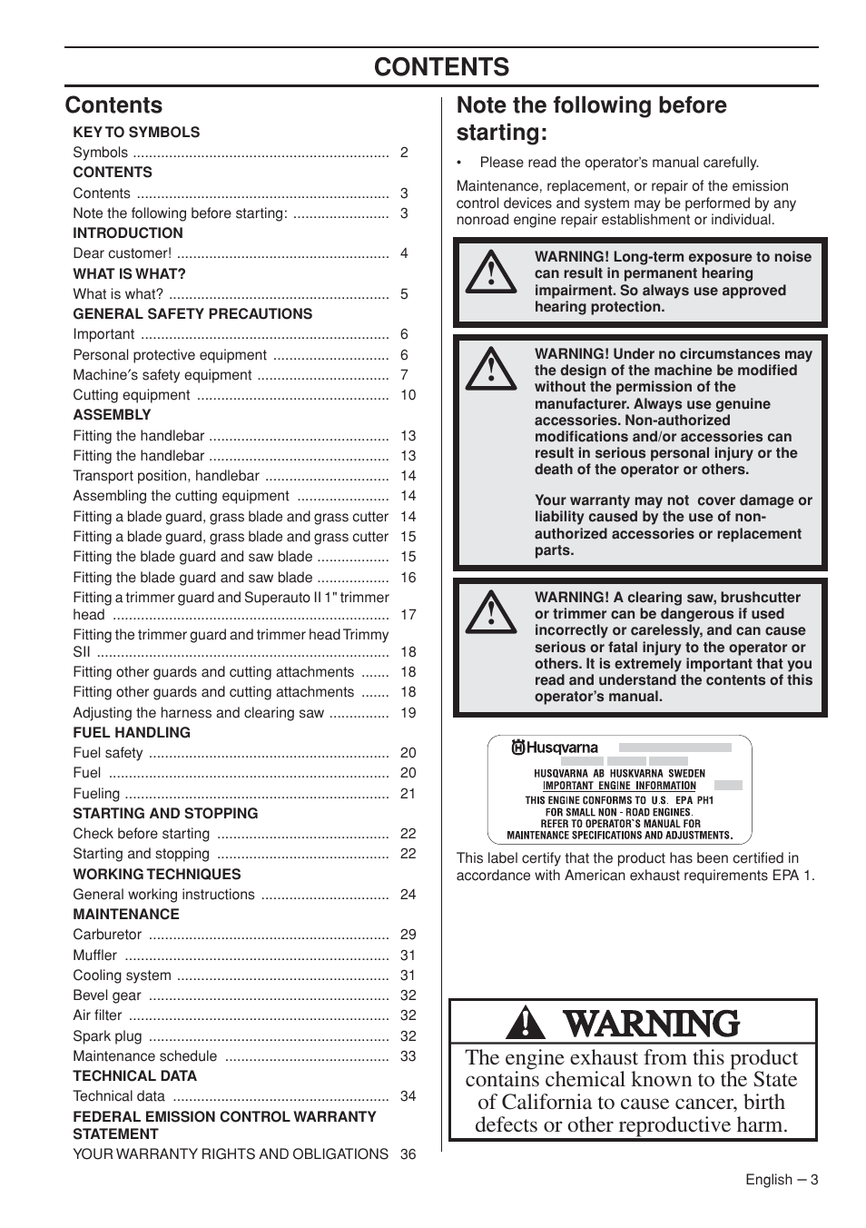 Husqvarna 1151187-95 User Manual | Page 3 / 52