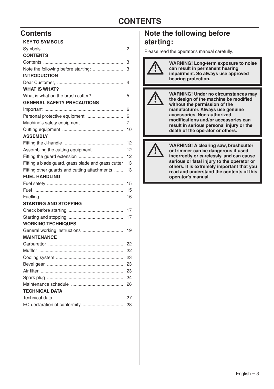 Husqvarna Clearing Saw 53 5RJ User Manual | Page 3 / 36