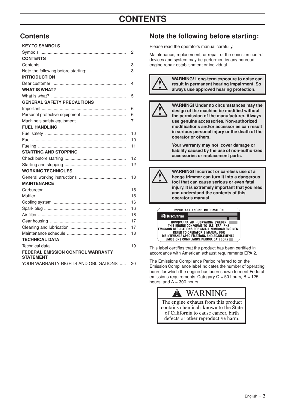 Husqvarna 123HD60 User Manual | Page 3 / 24