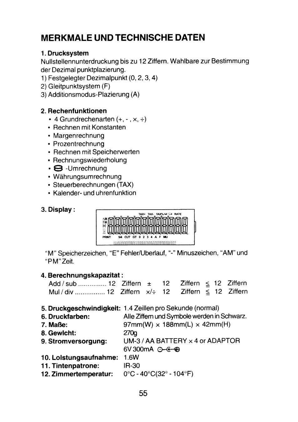 Merkmale und technische daten | CITIZEN CX-77BIII User Manual | Page 56 / 61