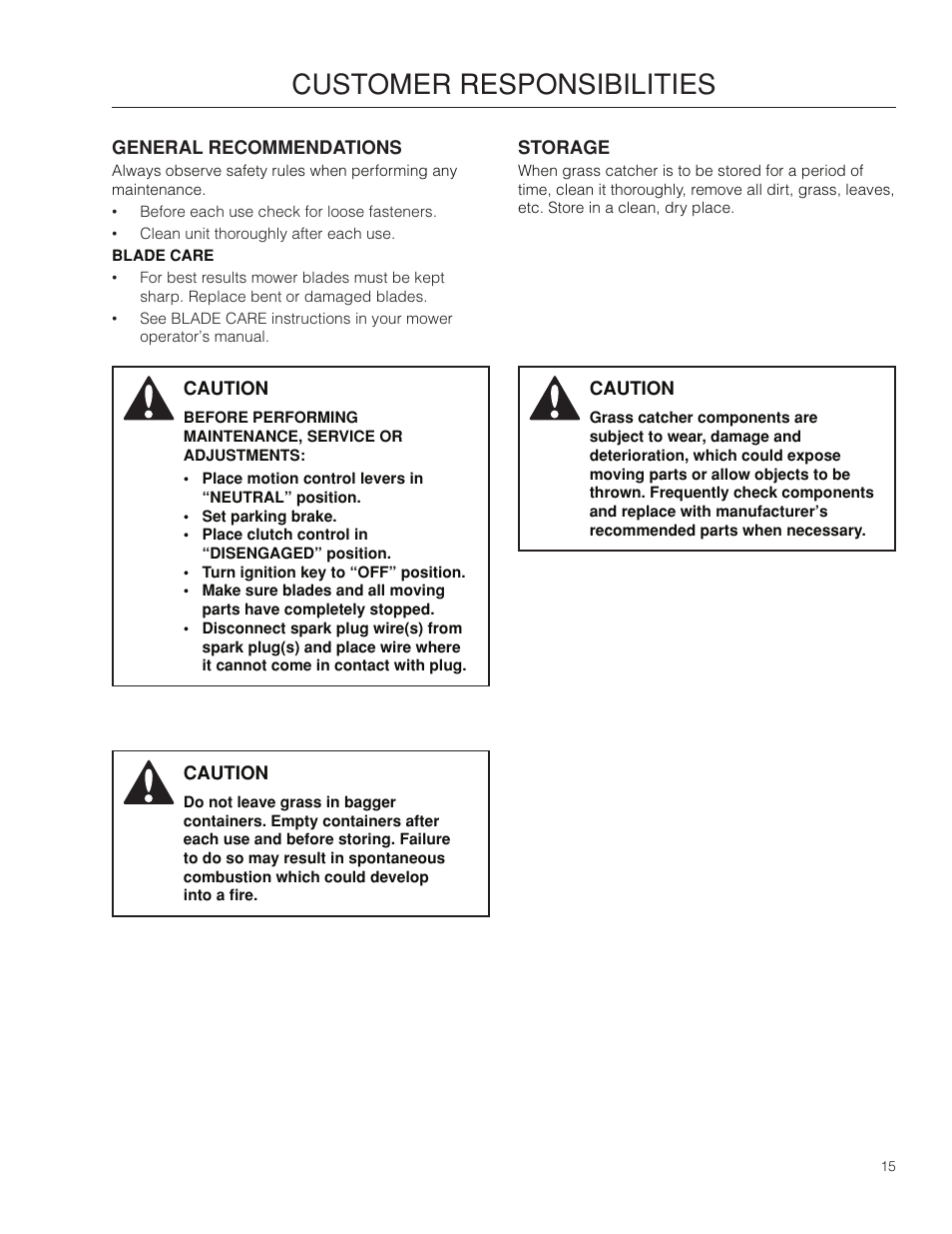 Customer responsibilities, General recommendations, Storage | Husqvarna 115 247227 R1 User Manual | Page 15 / 24