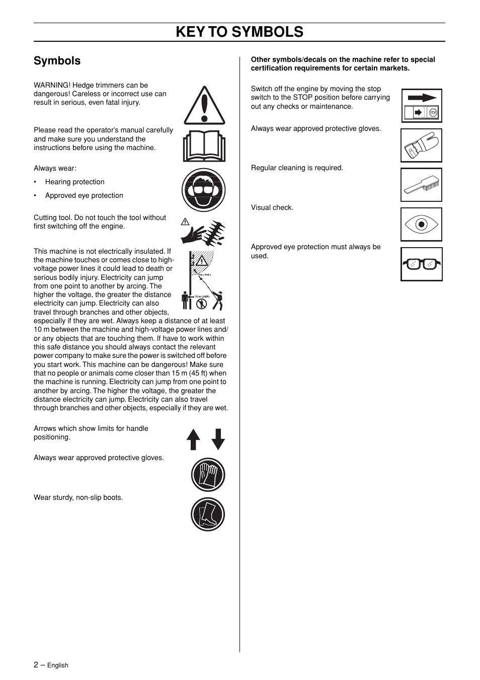 Symbols, Key to symbols | Husqvarna 326HDAX-Series User Manual | Page 2 / 24