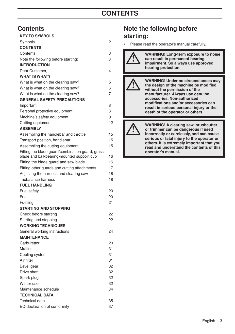 Husqvarna 355FX User Manual | Page 3 / 44