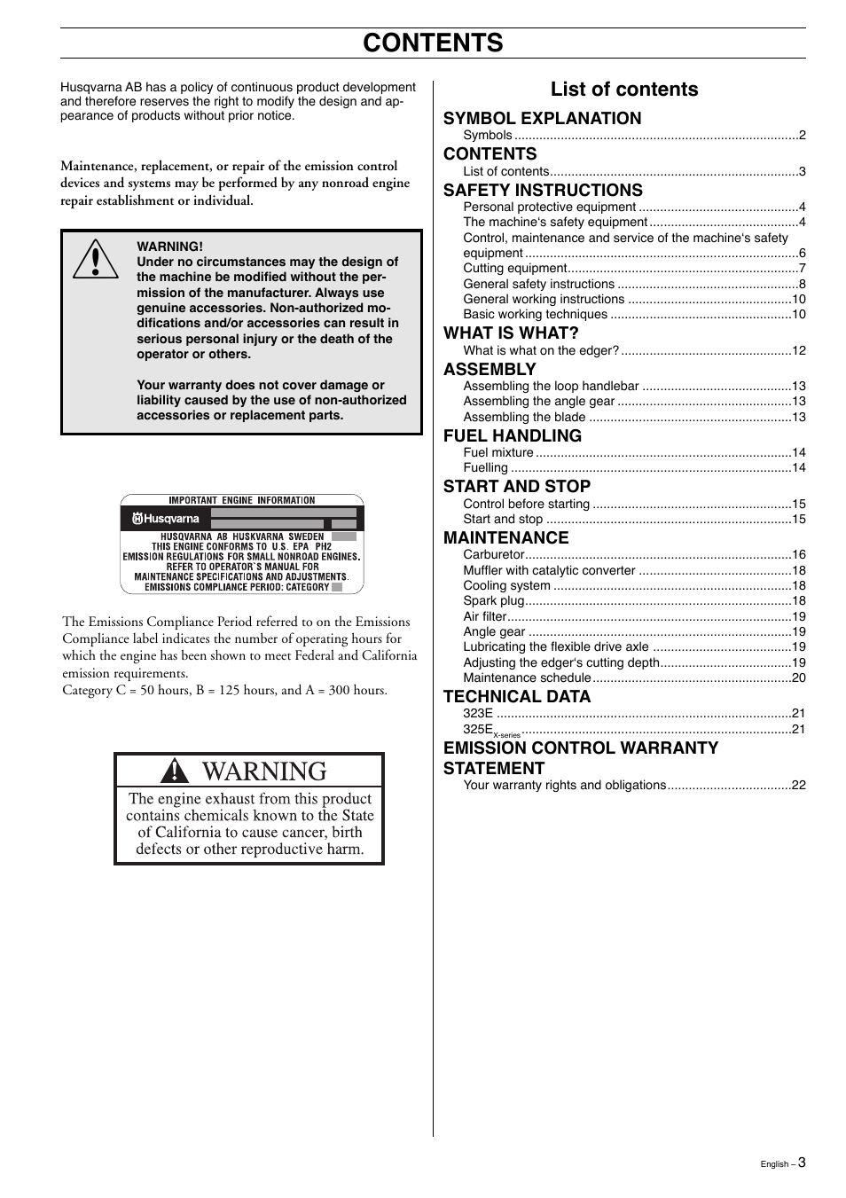Husqvarna 323E User Manual | Page 3 / 24
