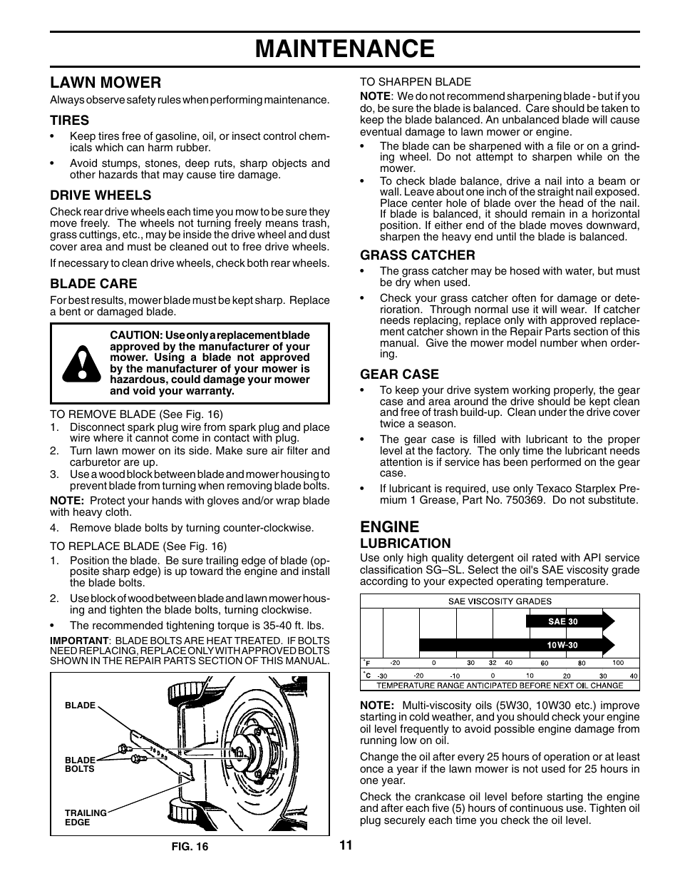 Maintenance, Lawn mower, Engine | Husqvarna 5521BBC User Manual | Page 11 / 16