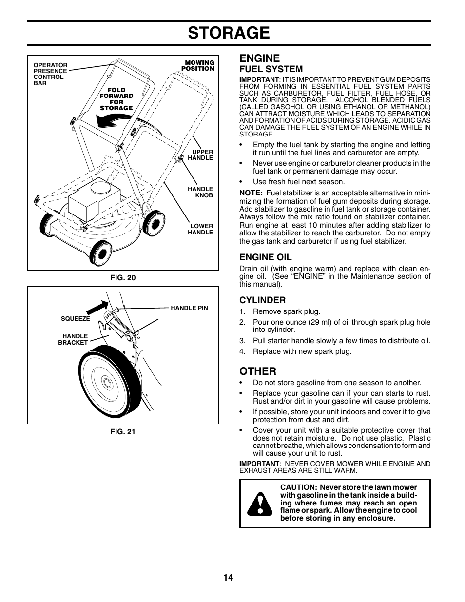 Storage, Engine, Other | Husqvarna 5521BBC User Manual | Page 14 / 16