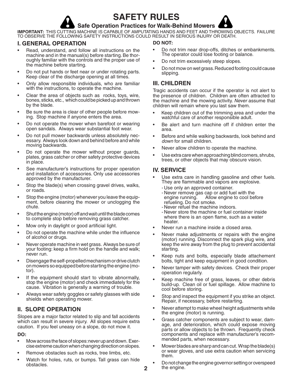 Safety rules | Husqvarna 65RSW21HV User Manual | Page 2 / 24