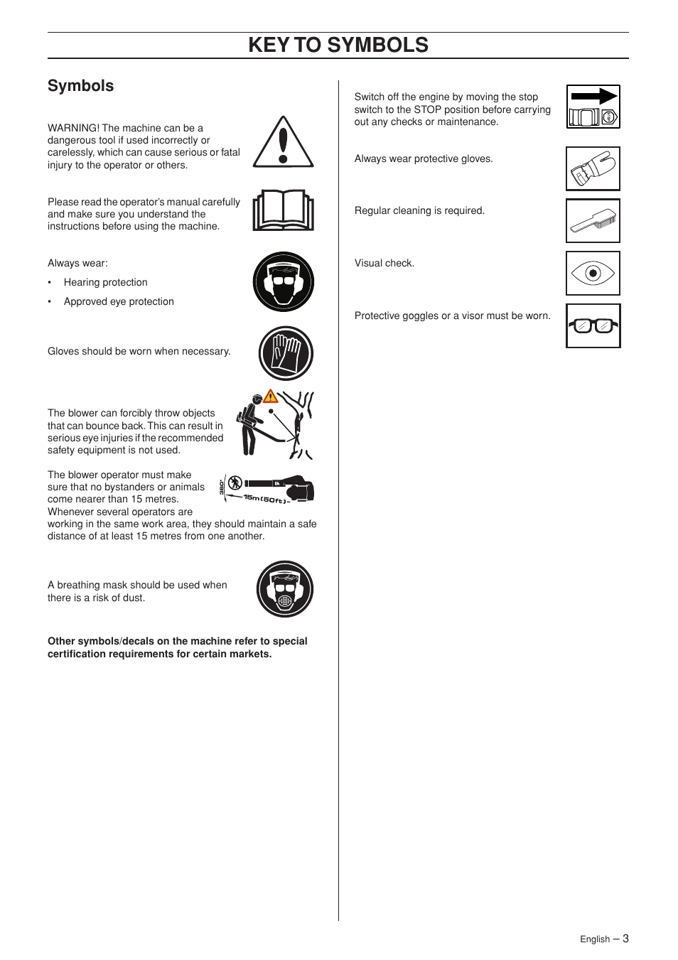 Symbols, Key t o symbols | Husqvarna 356BFX User Manual | Page 3 / 24