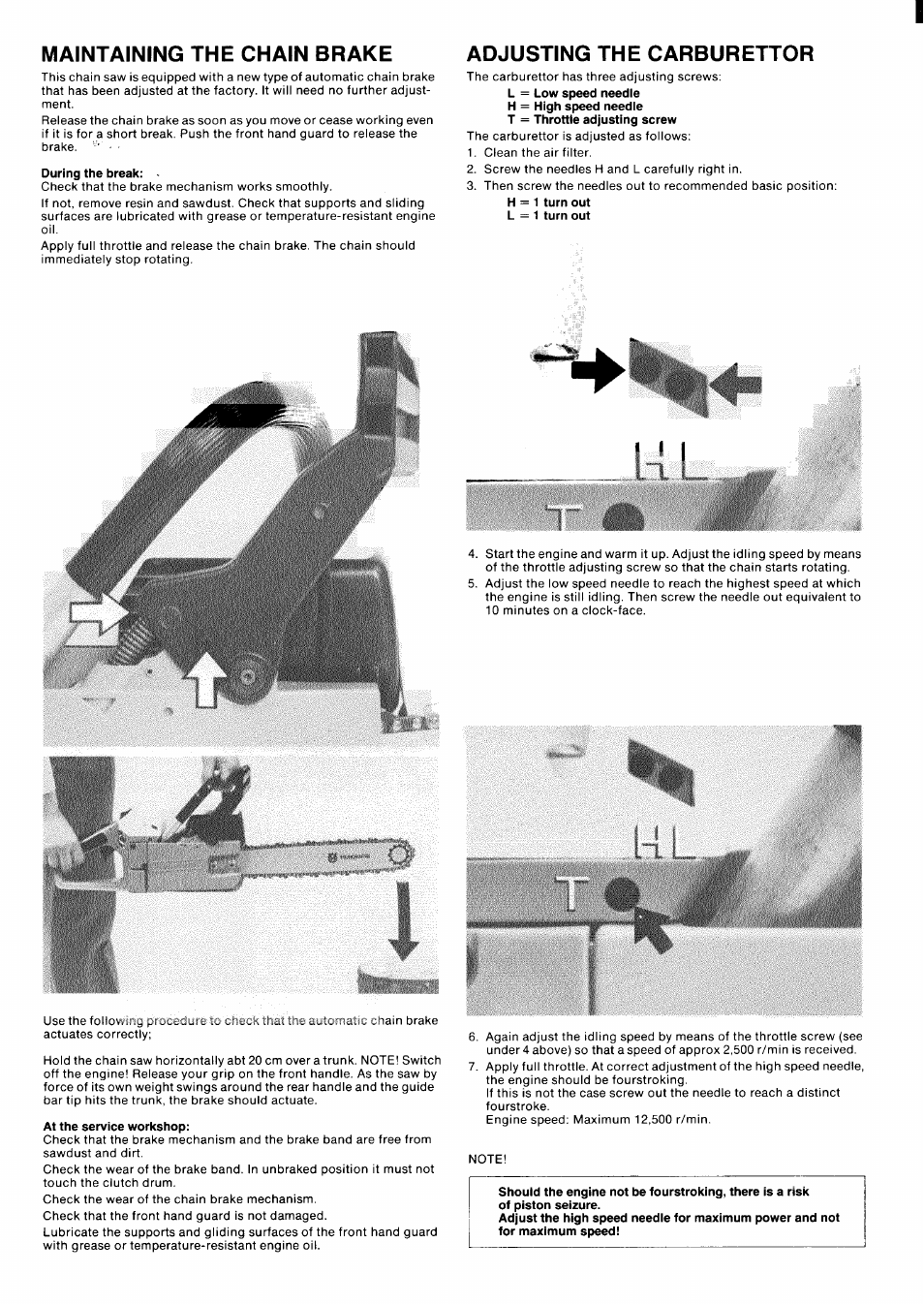 Maintaining the chain brake, Adjusting the carburettor | Husqvarna 50 Rancher User Manual | Page 3 / 8
