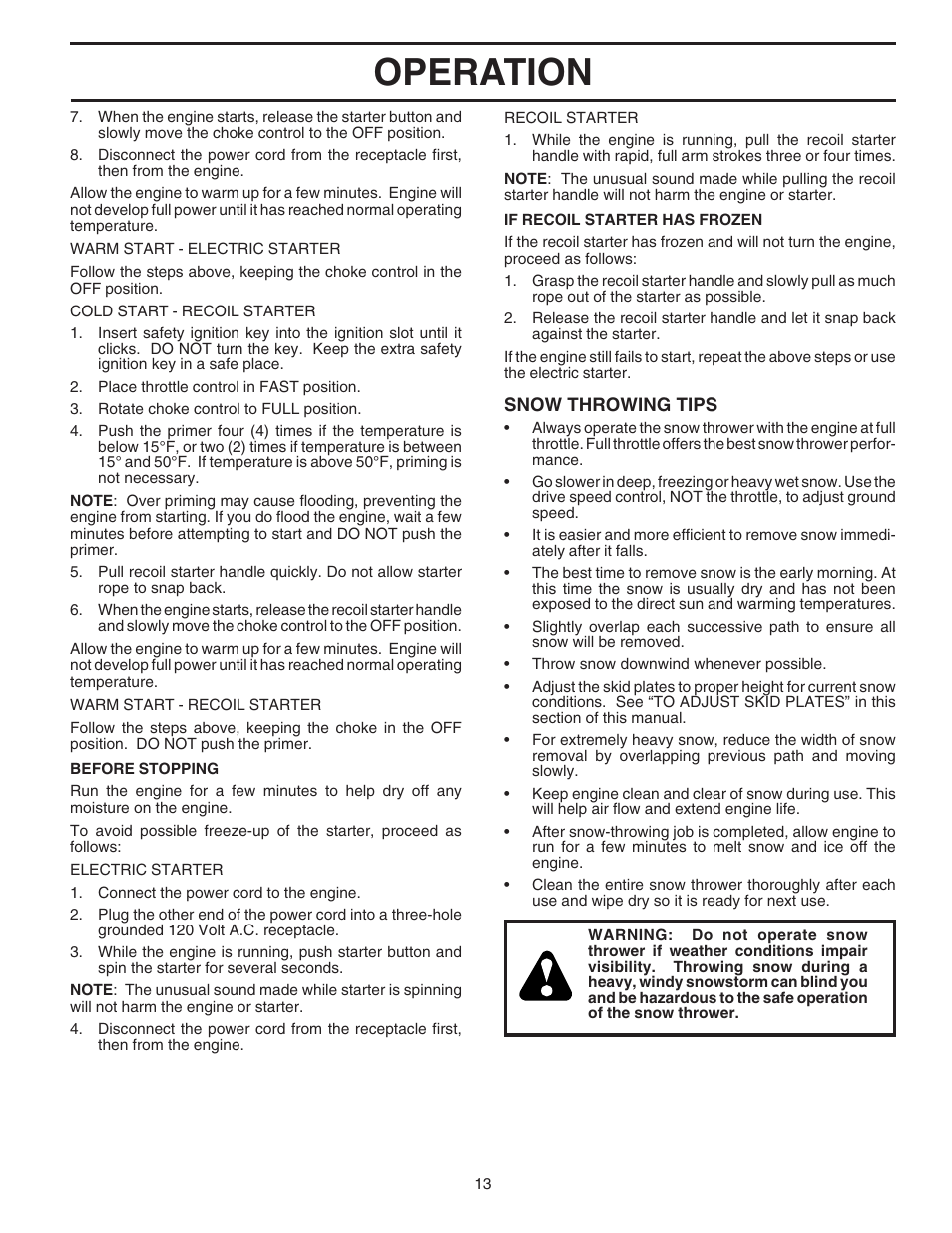 Operation | Husqvarna 1130ST User Manual | Page 13 / 32