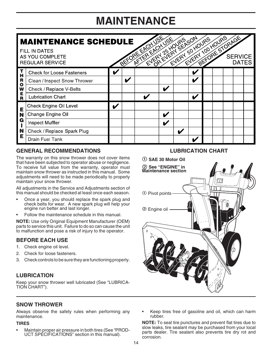 Maintenance | Husqvarna 1130ST User Manual | Page 14 / 32