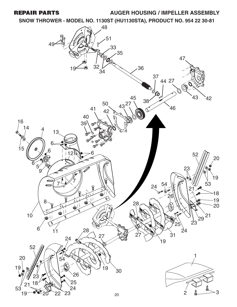 Repair parts, Auger housing/ impeller | Husqvarna 1130ST User Manual | Page 20 / 32