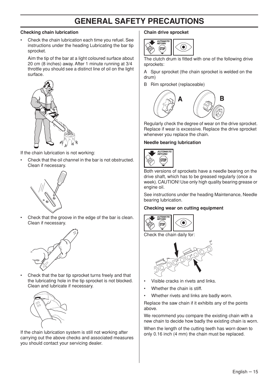 General safety precautions | Husqvarna 445e TrioBrake User Manual | Page 15 / 44