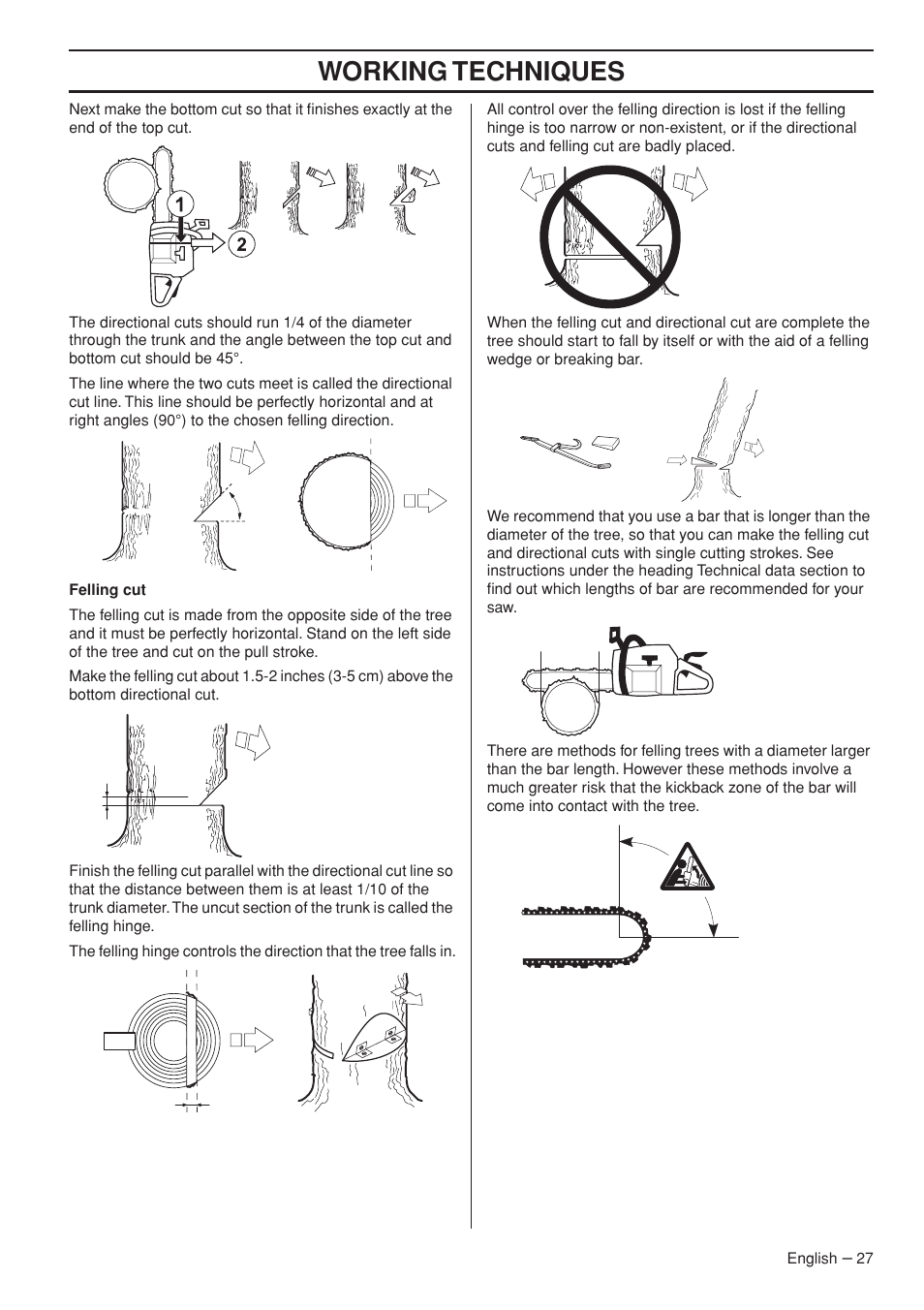 Working techniques | Husqvarna 445e TrioBrake User Manual | Page 27 / 44