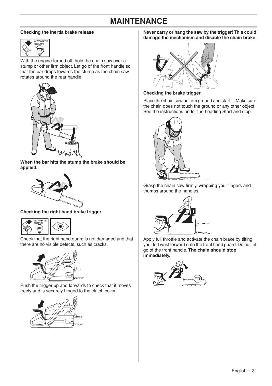 Maintenance | Husqvarna 445e TrioBrake User Manual | Page 31 / 44