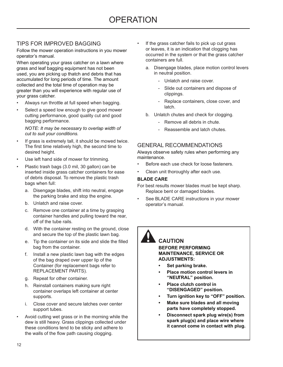 Tips for improved bagging, General recommendations, Operation | Husqvarna 965 610901 User Manual | Page 12 / 24