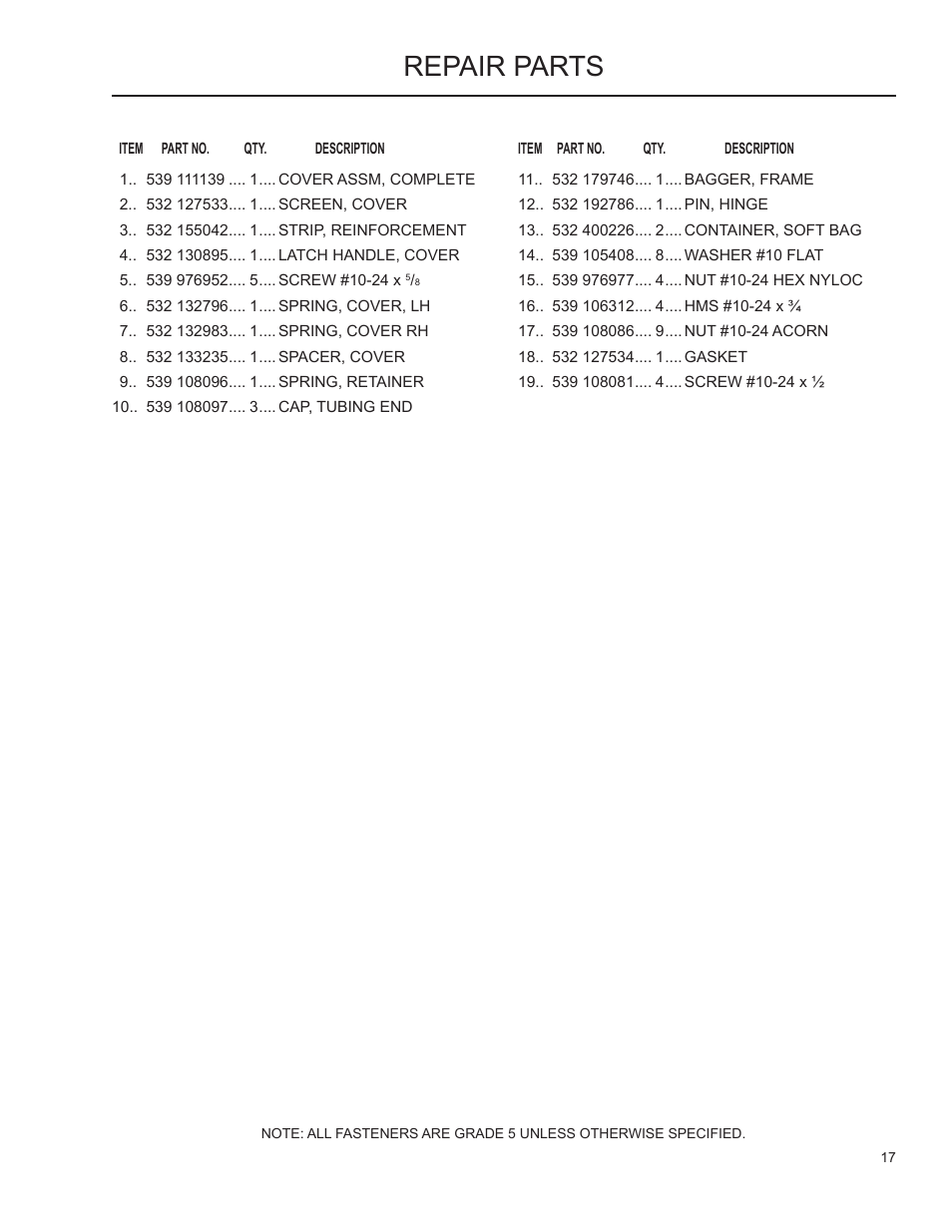 Repair parts | Husqvarna 965 610901 User Manual | Page 17 / 24