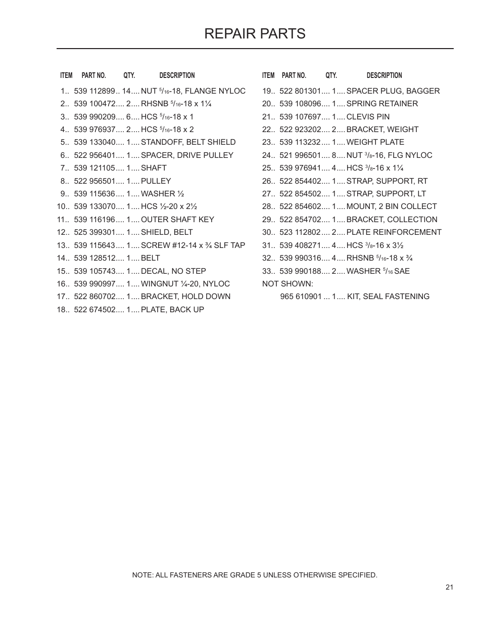 Repair parts | Husqvarna 965 610901 User Manual | Page 21 / 24