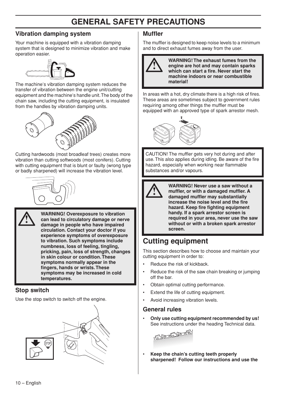 General safety precautions, Cutting equipment | Husqvarna 570 576 XP User Manual | Page 10 / 44