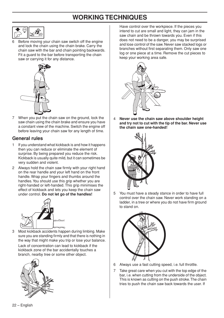 Working techniques, General rules | Husqvarna 570 576 XP User Manual | Page 22 / 44