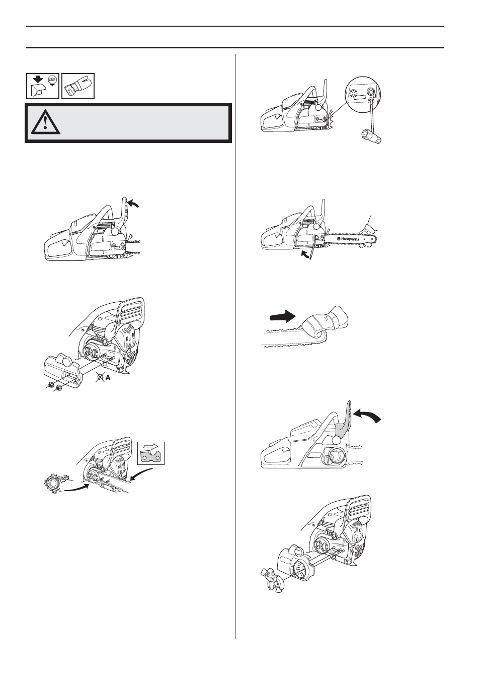 Montaje de la espada y la cadena, 455 rancher, 460 rancher, 455e rancher | Montaje | Husqvarna 455e Rancher User Manual | Page 106 / 140