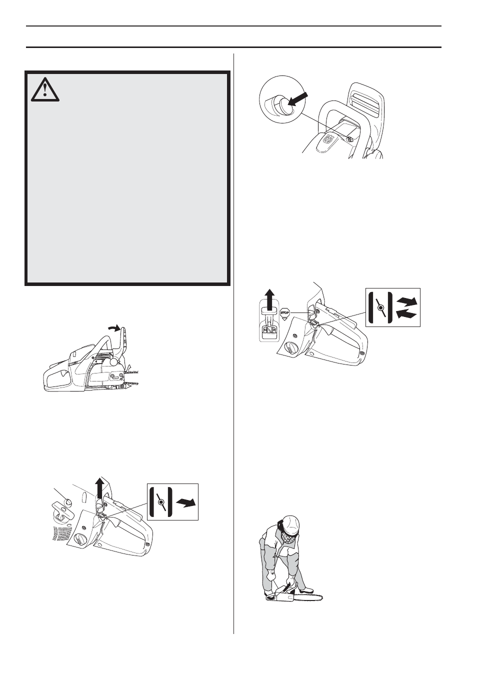 Starting and stopping, Cold engine, Warm engine | Husqvarna 455e Rancher User Manual | Page 22 / 140