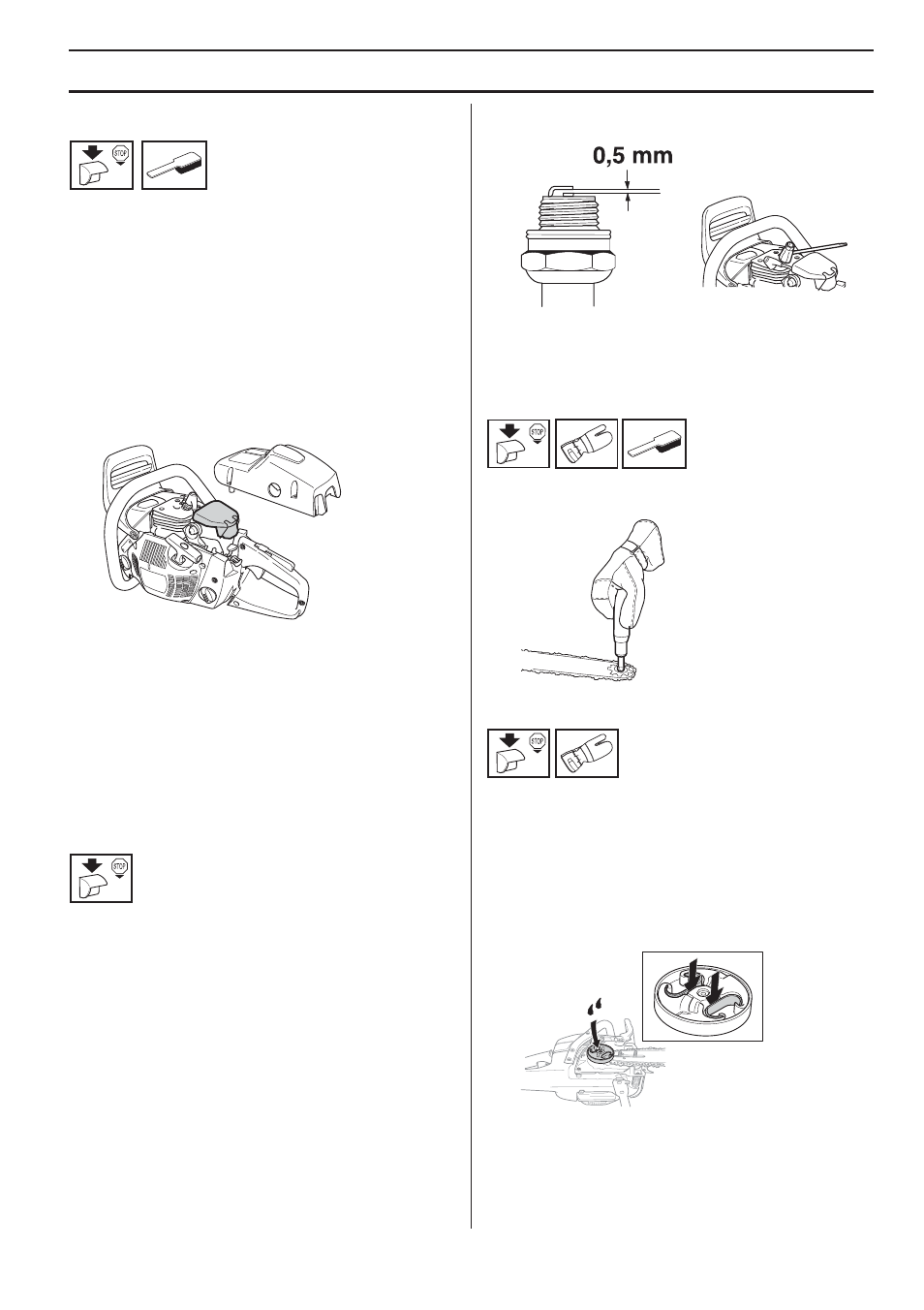 Air filter, Spark plug, Lubricating the bar tip sprocket | Needle bearing lubrication, Maintenance | Husqvarna 455e Rancher User Manual | Page 37 / 140