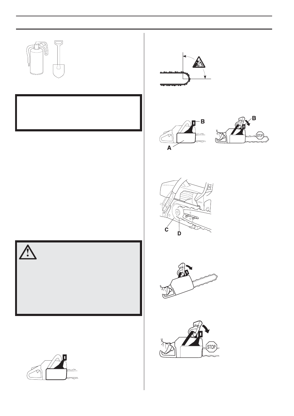 Équipement de sécurité de la machine, Frein de chaîne avec arceau protecteur, Instructions générales de sécurité | Husqvarna 455e Rancher User Manual | Page 52 / 140