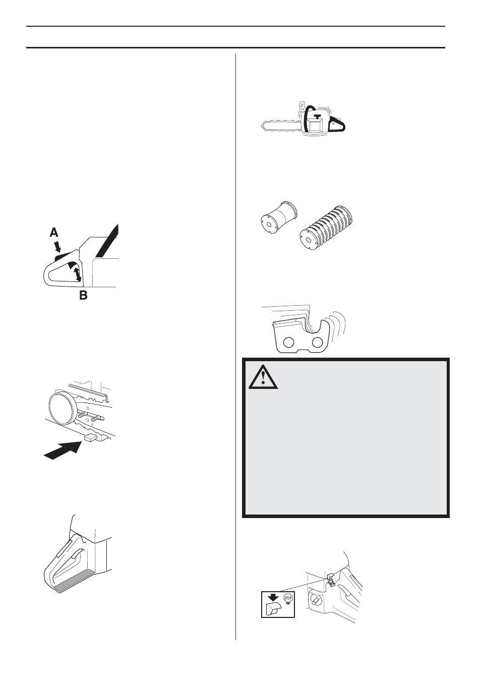 Blocage de l’accélération, Capteur de chaîne, Protection de la main droite | Système anti-vibrations, Bouton d’arrêt, Instructions générales de sécurité | Husqvarna 455e Rancher User Manual | Page 54 / 140