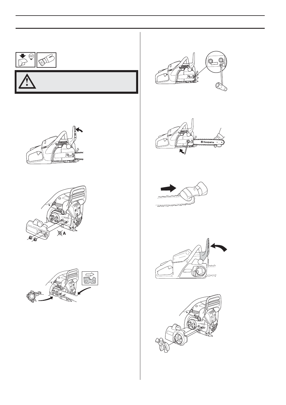 Montage du guide-chaîne et de la chaîne, 455 rancher, 460 rancher, 455e rancher | Montage | Husqvarna 455e Rancher User Manual | Page 62 / 140