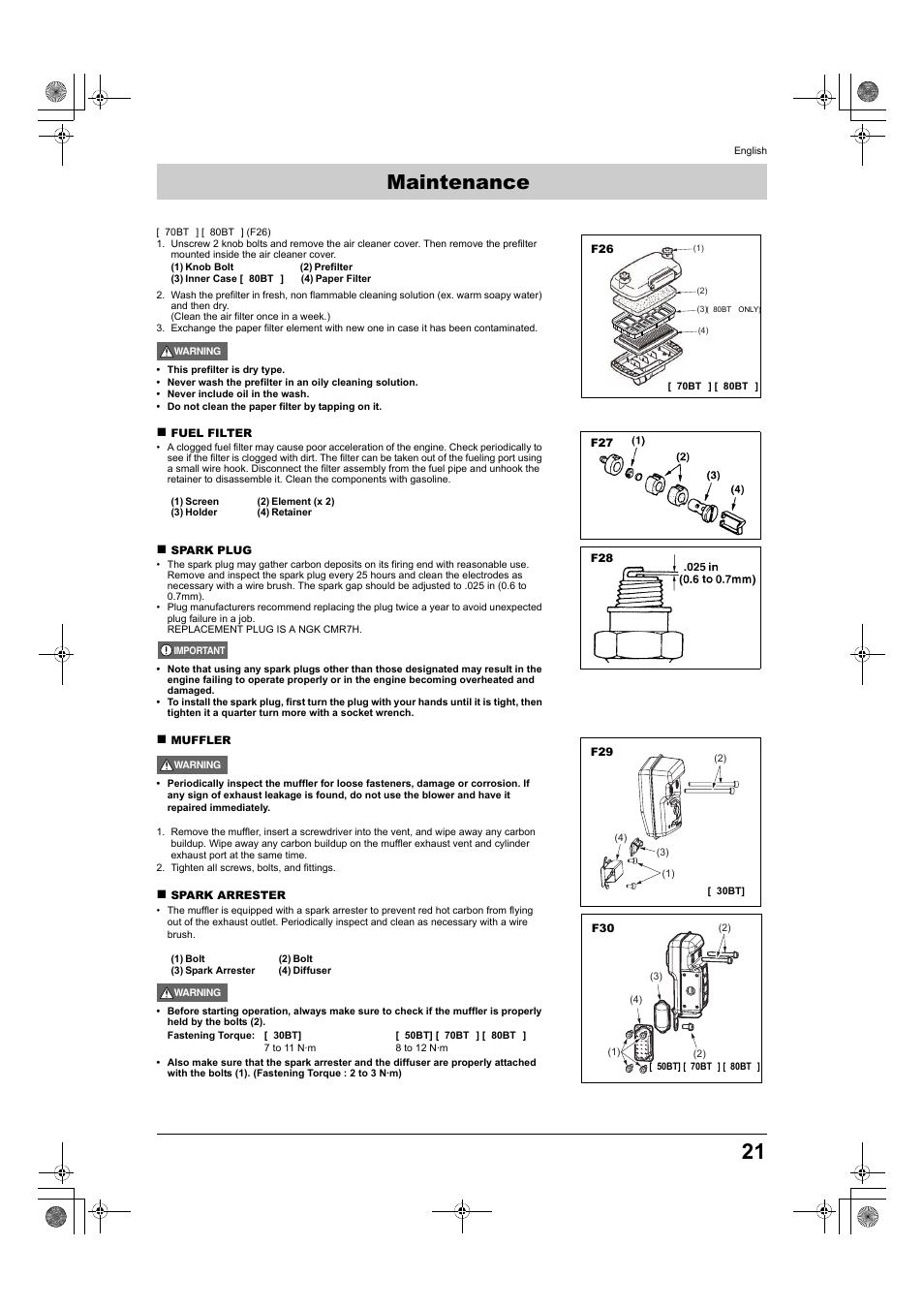 Maintenance | Husqvarna 370BTS User Manual | Page 21 / 22