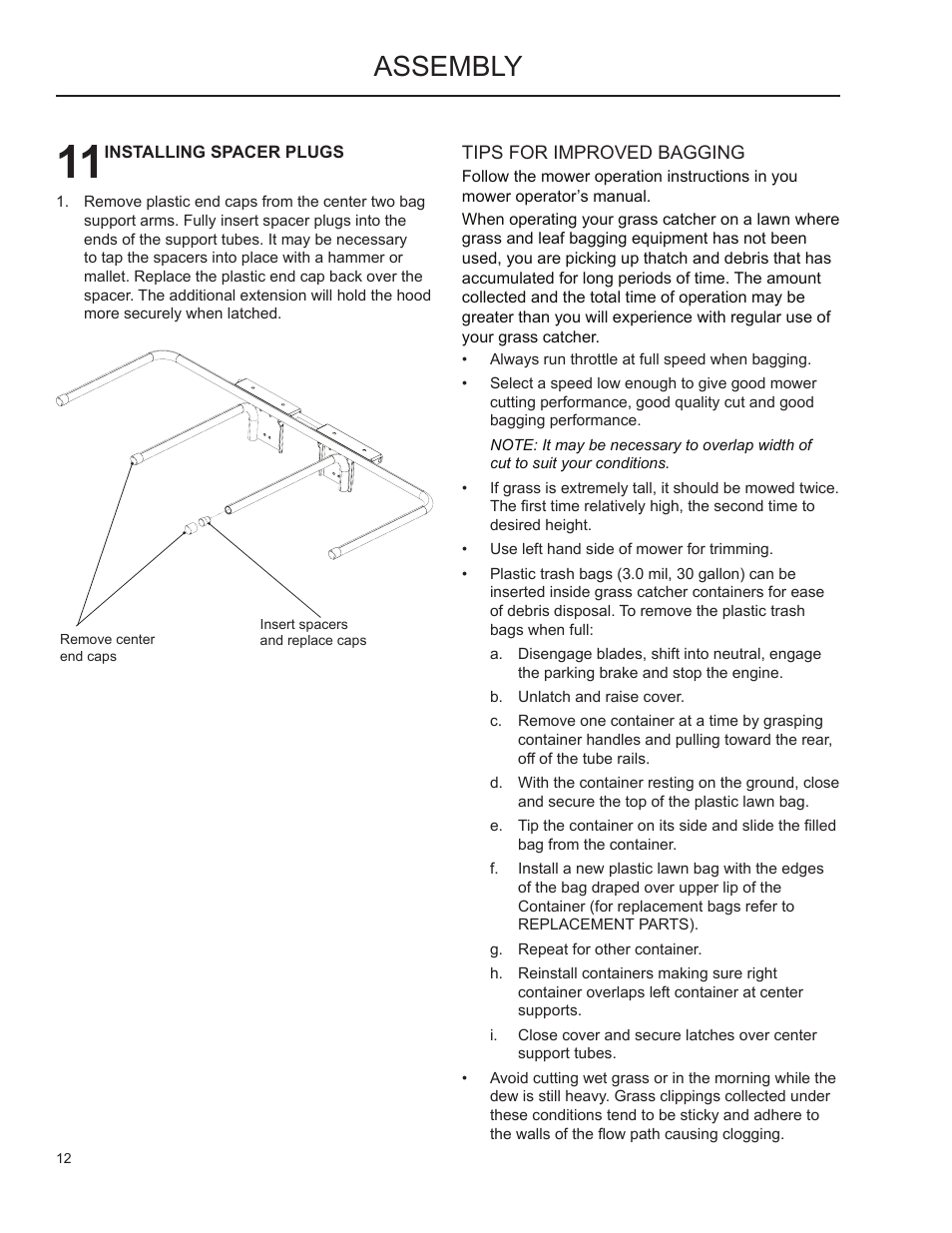 Tips for improved bagging, Assembly | Husqvarna Grass Catcher 2345 XLS User Manual | Page 11 / 21